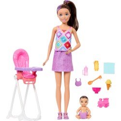 Barbie Skipper niñera con silla comedor bebé Barbie Skipper niñera con silla comedor bebé