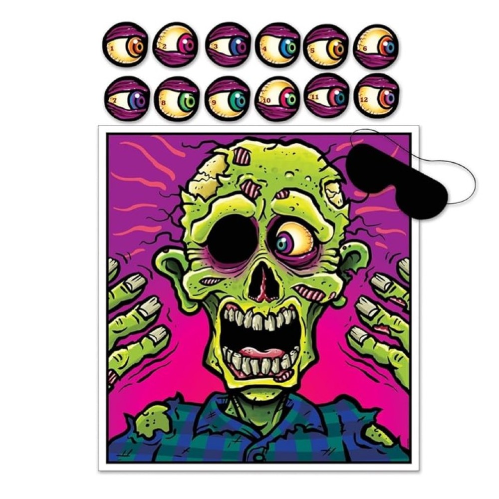 Juego de afiche y calcomanías poner ojo al zombie