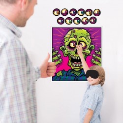 Juego de afiche y calcomanías poner ojo al zombie