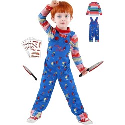 Disfraz de Chucky para niños con tatuaje y accesorio