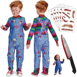 Disfraz de Chucky para niños con tatuaje y accesorio