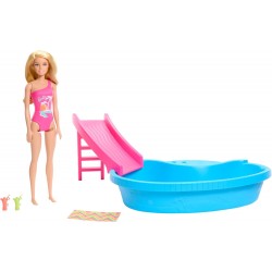 Barbie Set muñeca y Piscina con tobogán HRJ74 Barbie Set muñeca y Piscina con tobogán HRJ74