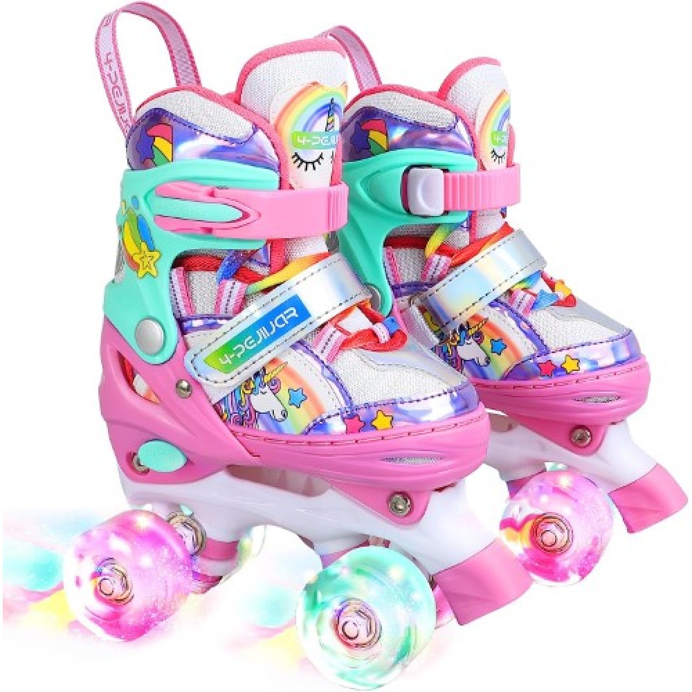 Patines de cuatro ruedas con luces Unicornio - Rosa