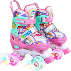 Patines de cuatro ruedas con luces Unicornio - Rosa