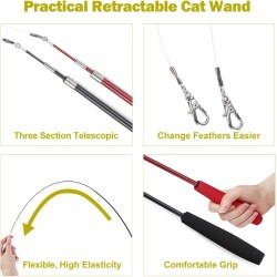 Juguete para gatos caña de pescar telescópica con plumas Juguete para gatos caña de pescar telescópica con plumas