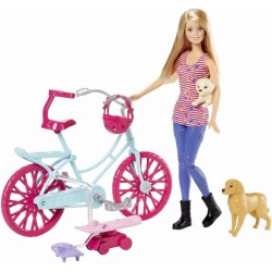 Barbie muñeca con bici y perritos CLD94