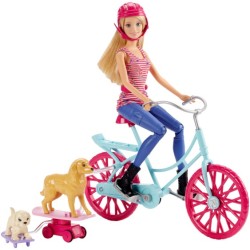 Barbie muñeca con bici y perritos CLD94