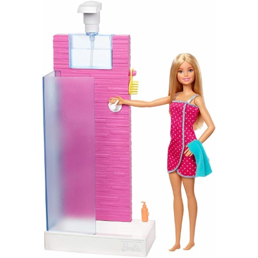 Barbie muñeca con muebles de baño FXG51