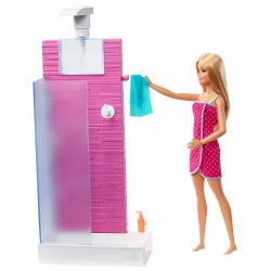 Barbie muñeca con muebles de baño FXG51