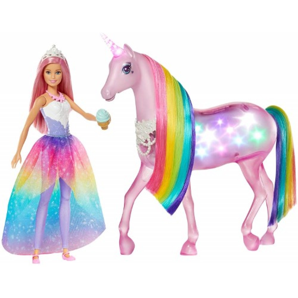 Barbie y su unicornio luces mágicas FXT26