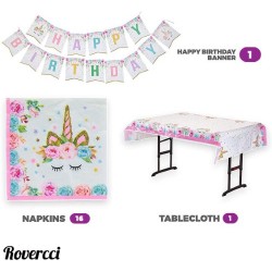 Set de cumpleaños unicornio 16 personas