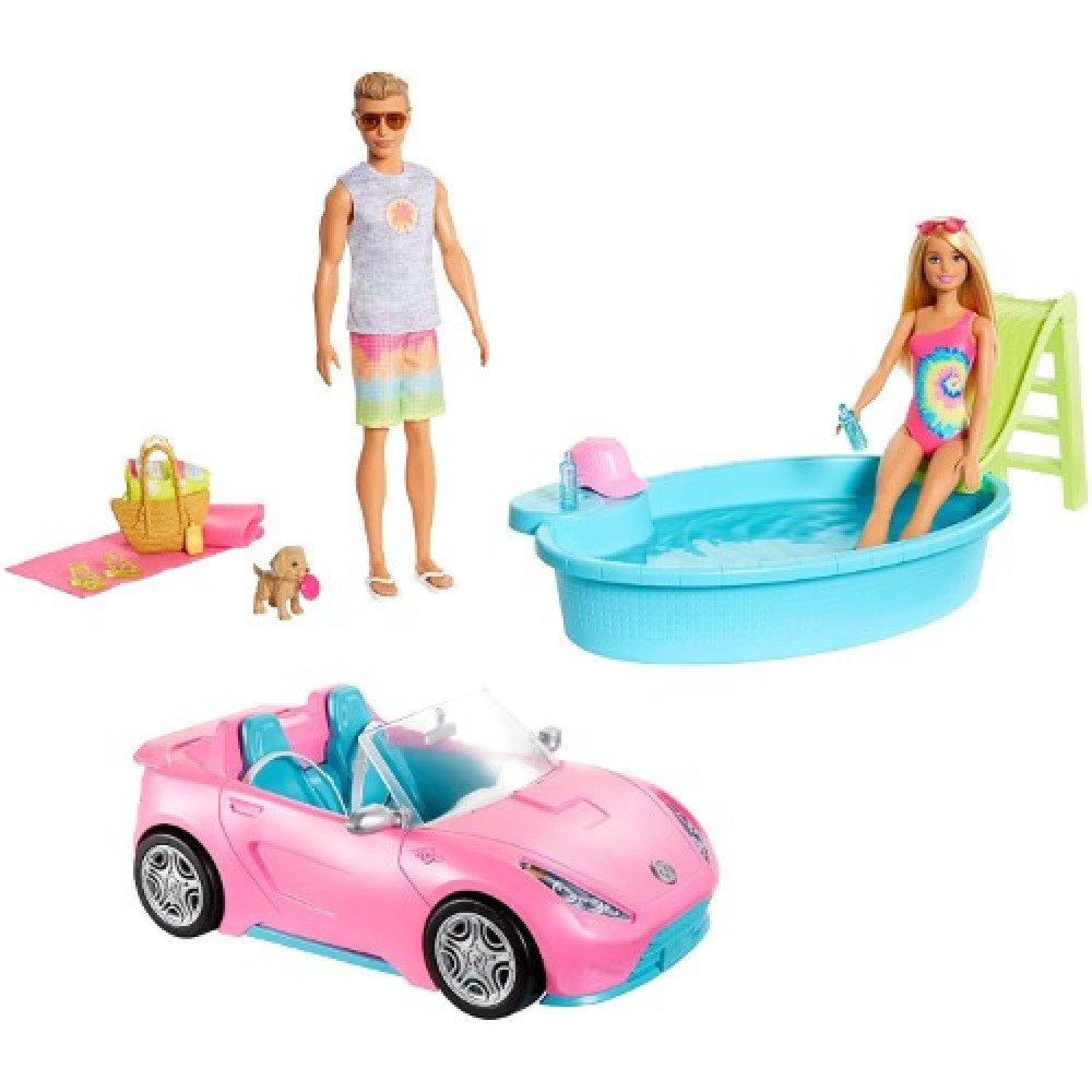 Barbie y Ken Set Verano carro y piscina GJB71