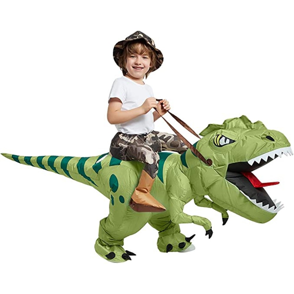 Disfraz inflable cabalgando dinosaurio