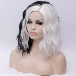 Peluca cosplay Cruella con accesorios