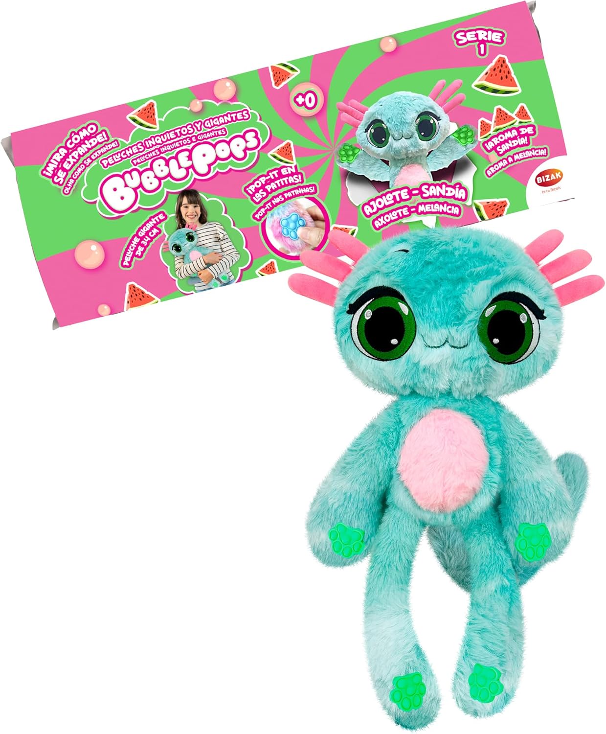 Peluche mágico Bubblepops ajolote sandía