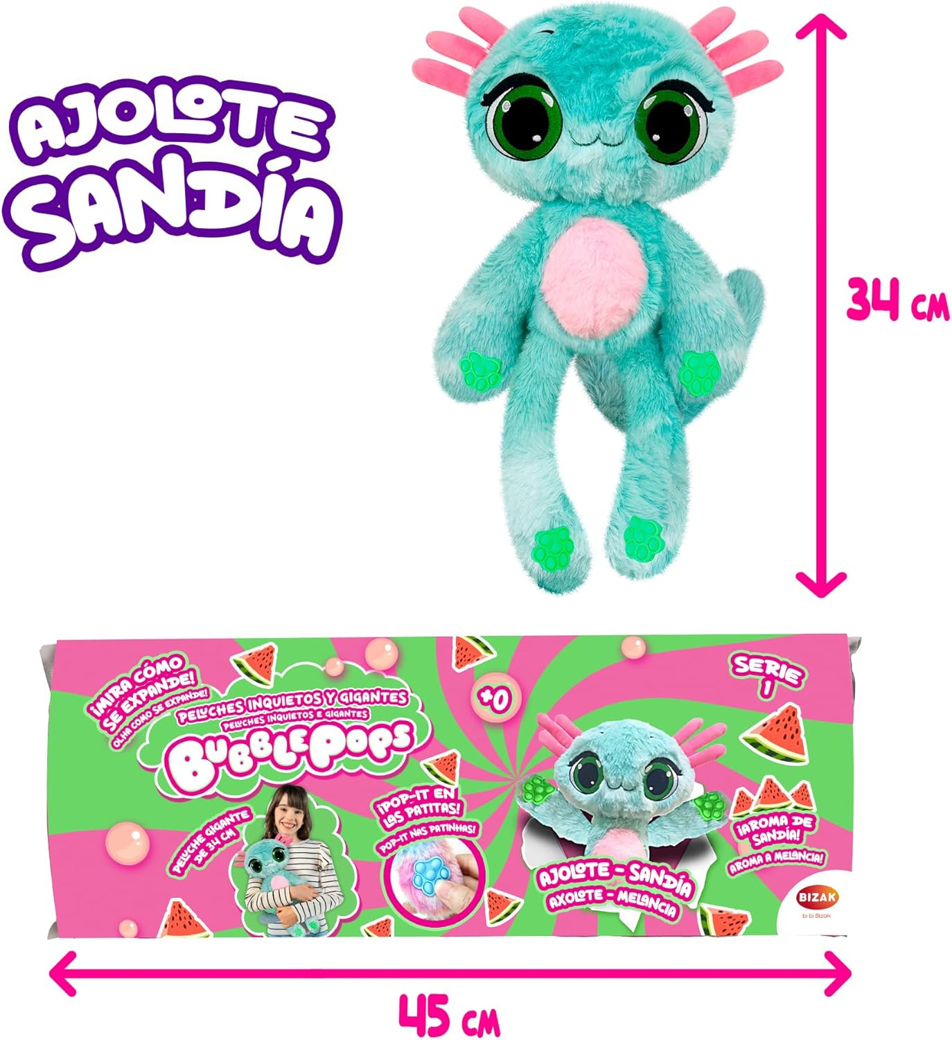 Peluche mágico Bubblepops ajolote sandía - vista alternativa