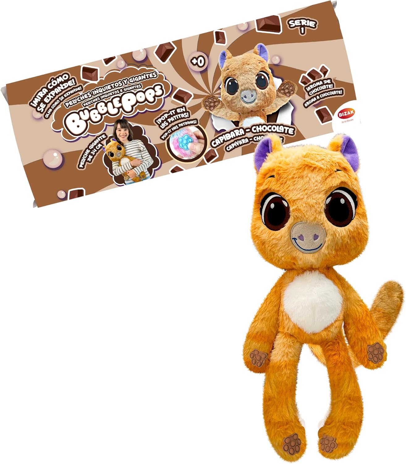 Peluche mágico Bubblepops capibara chocolate