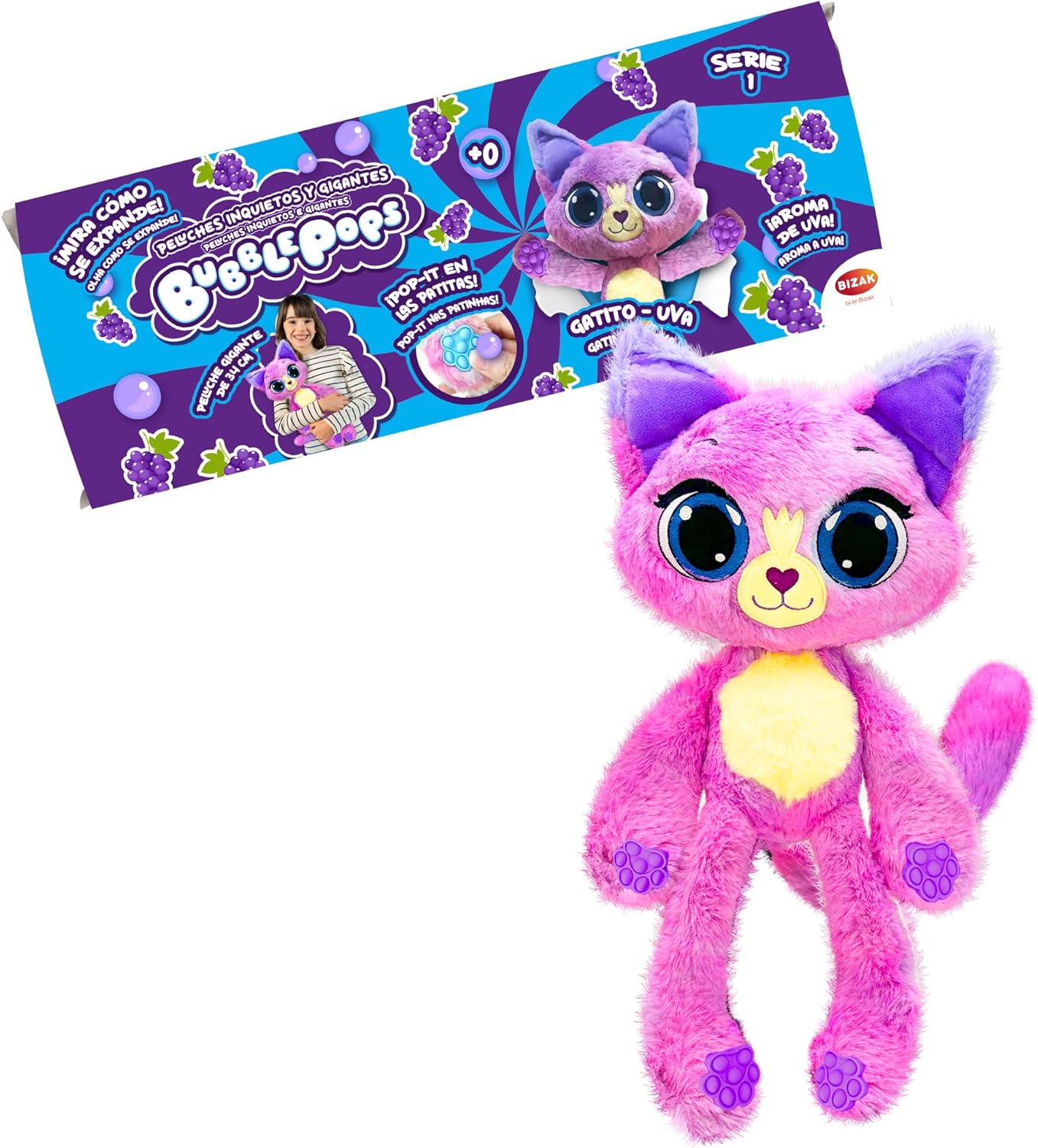 Peluche mágico Bubblepops gatito uva
