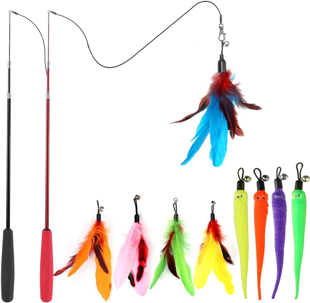 Juguete para gatos caña de pescar telescópica con plumas - vista alternativa