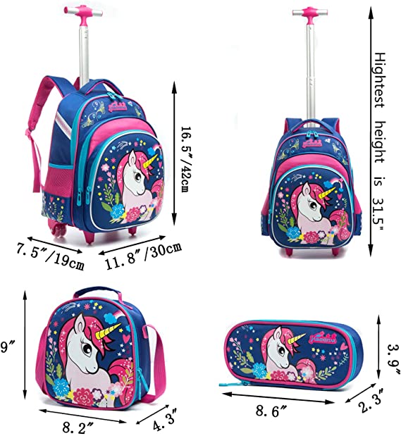 Morral con ruedas, lonchera y cartuchera Unicornio - vista alternativa